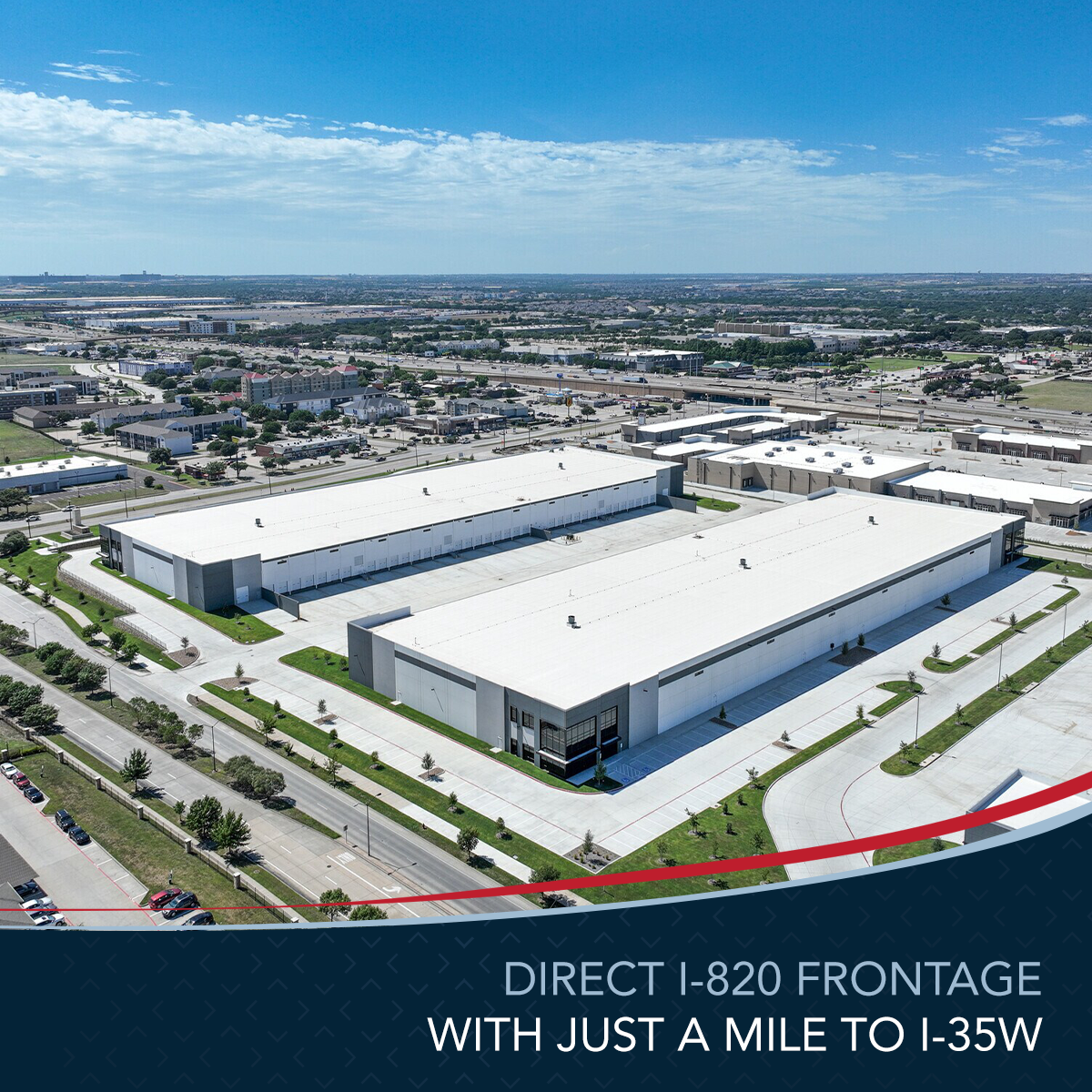 Aerial view with I-820 frontage