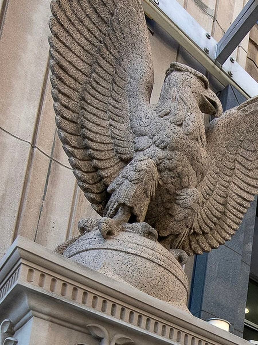 Historic eagle sculpture at the Post Office Plaza entrance