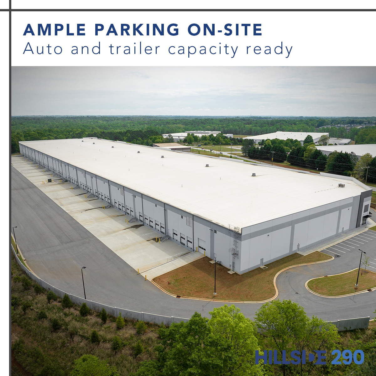 Aerial view showing large parking areas at 1240 Howell Road