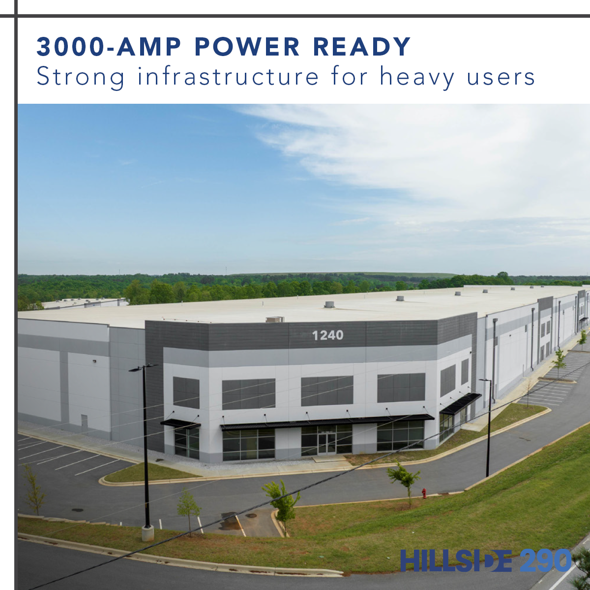 Industrial building exterior with parking