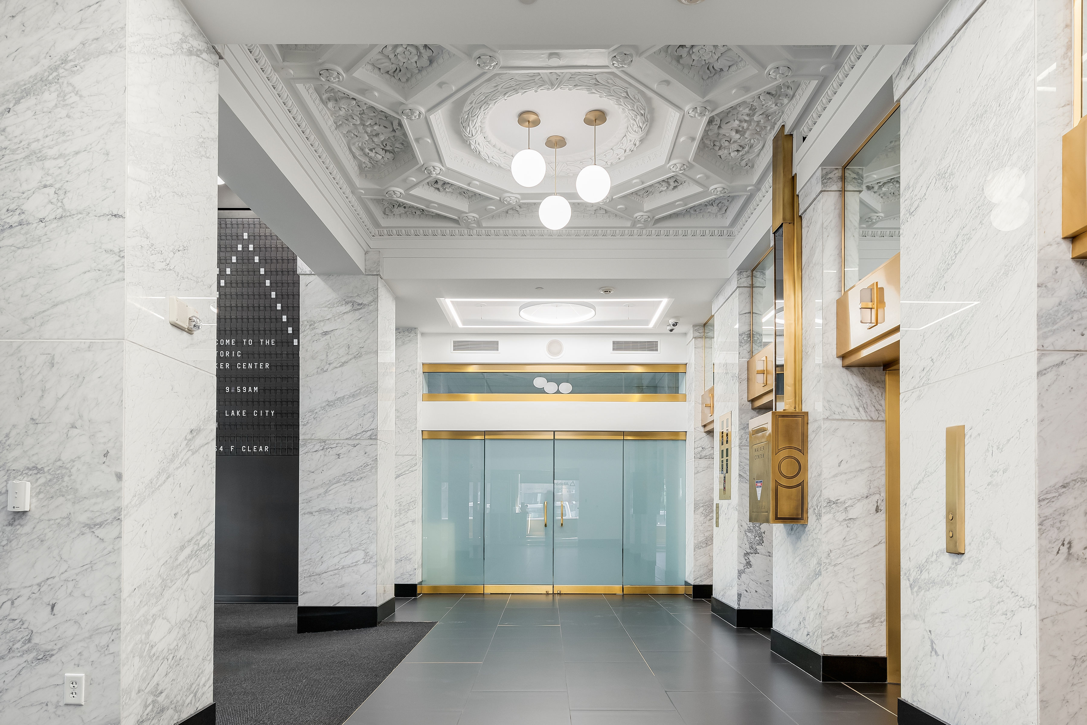 Renovated elegant lobby with marble finishes in Walker Center