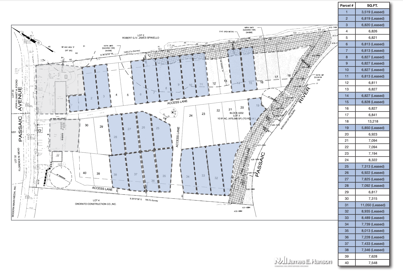 Site plan showing divisible parcels at 80 Passaic Avenue