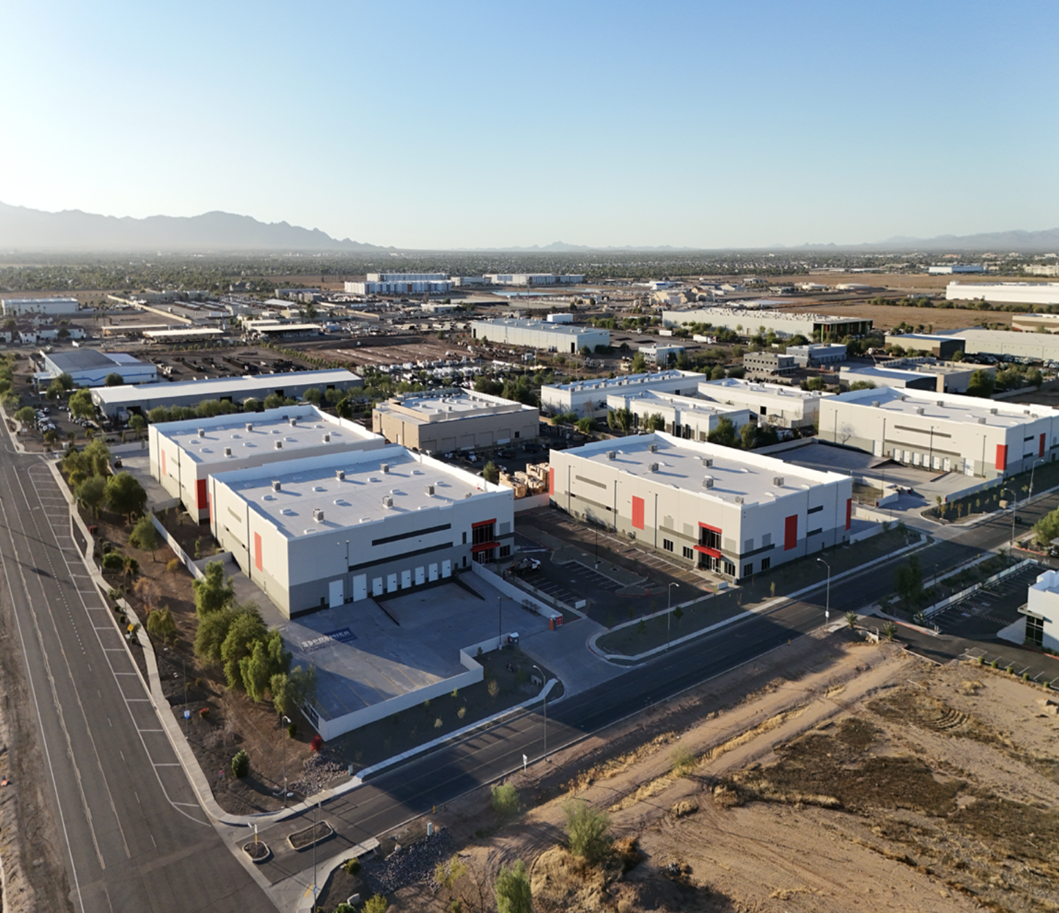 Aerial view of the Echo Park P132 industrial campus