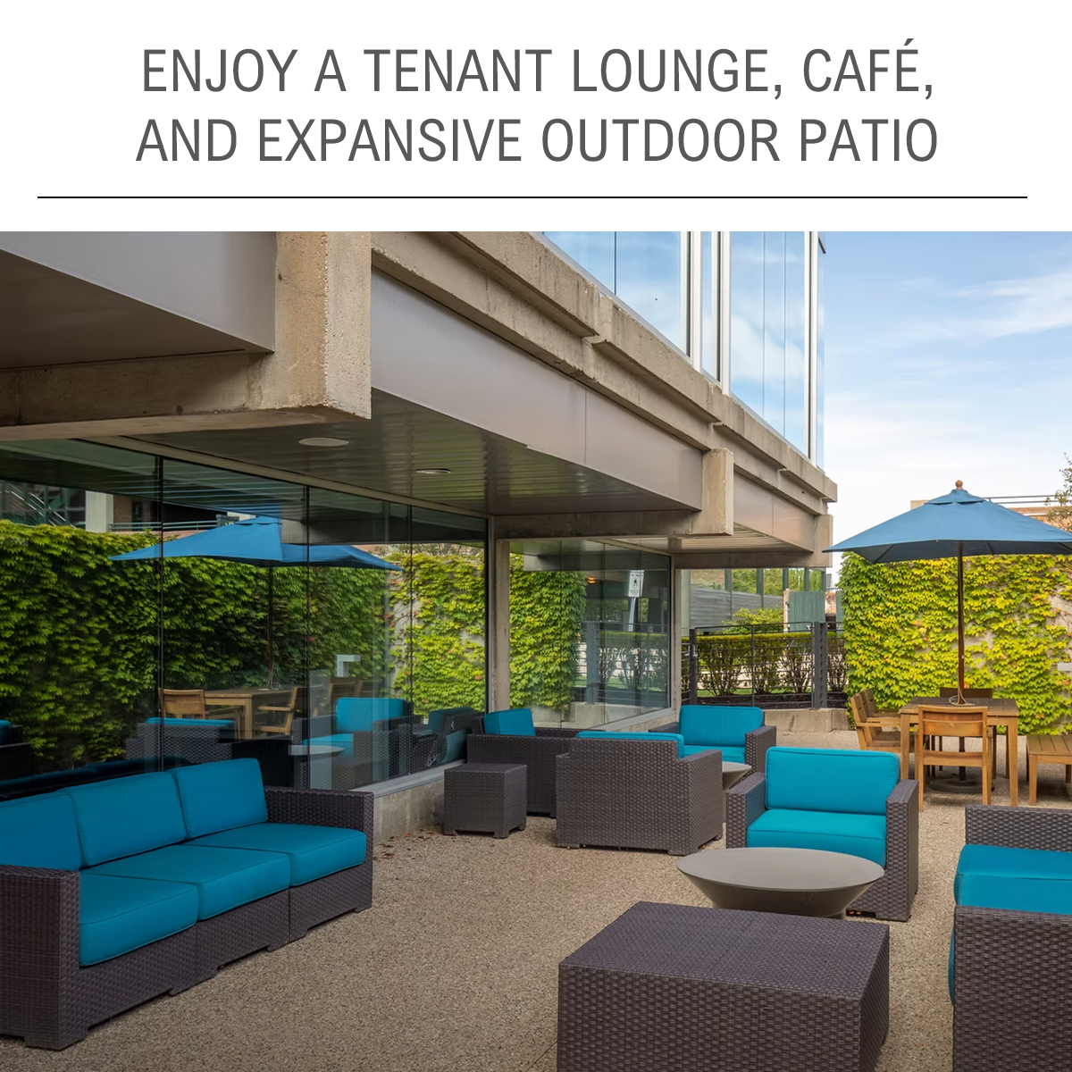 Tenant lounge and outdoor patio for 2nd Floor, Ste 220/240