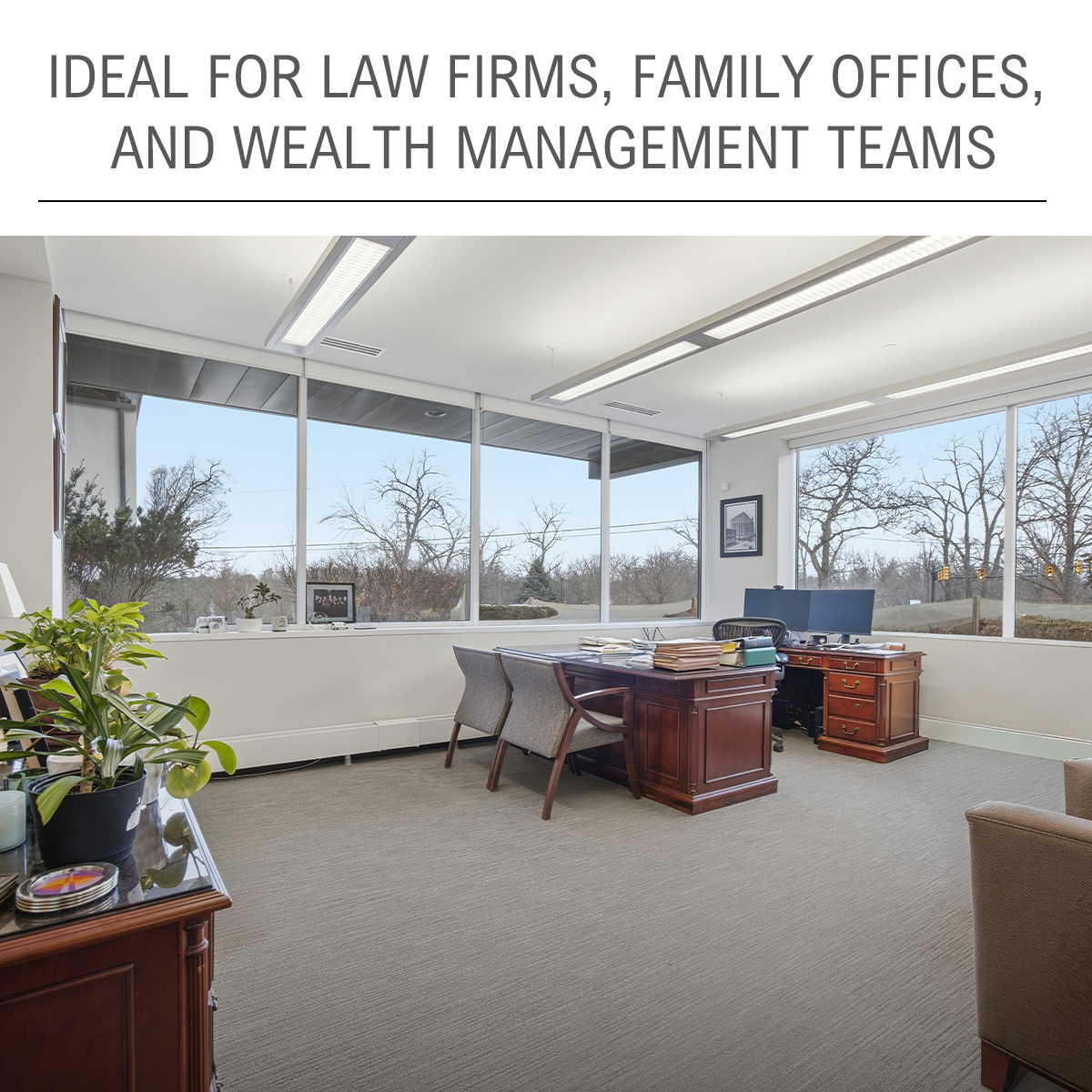 Interior office space with large windows
