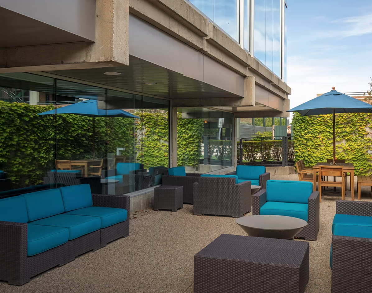 Tenant lounge and café area with outdoor patio