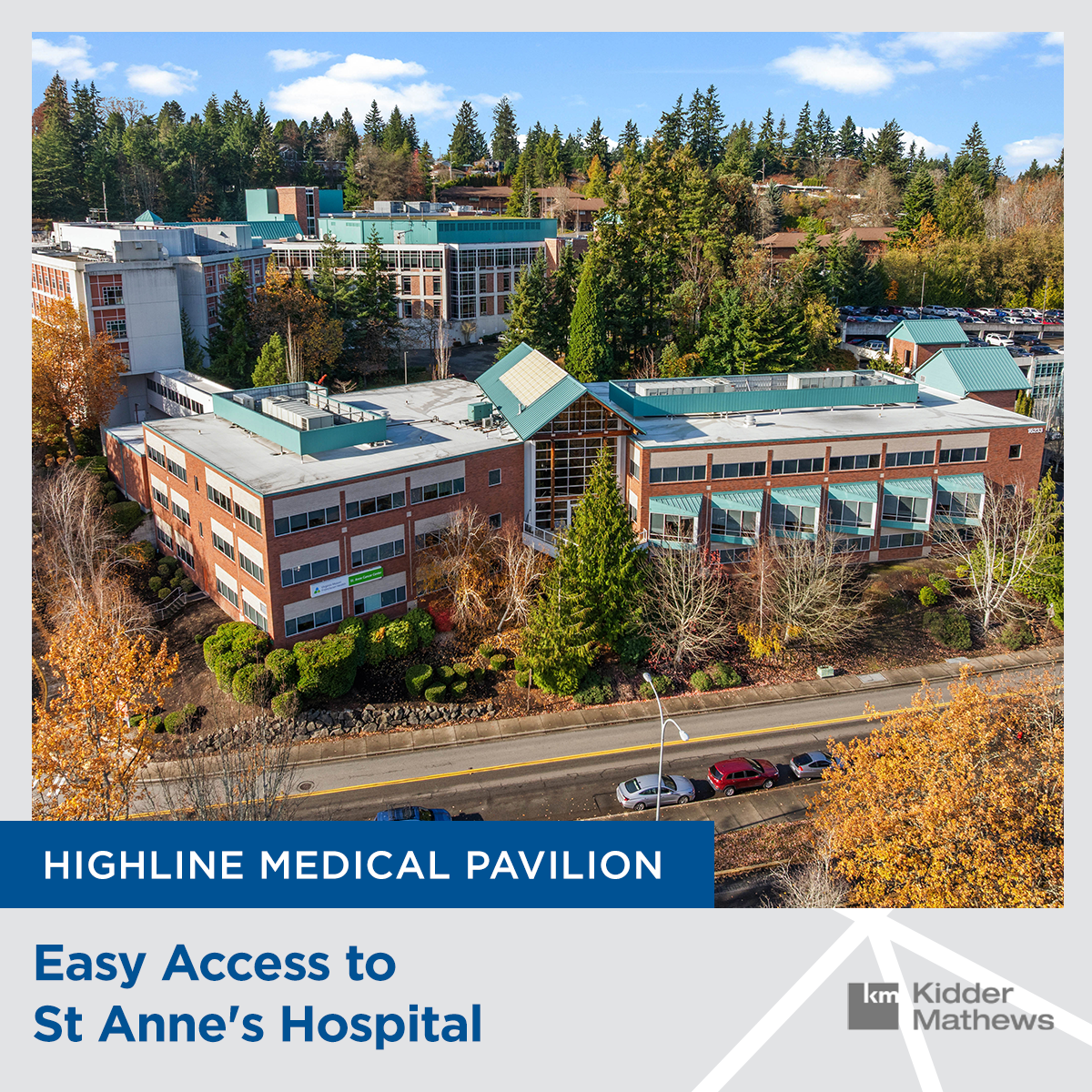 Aerial view of Highline Medical Pavilion on the St. Anne campus