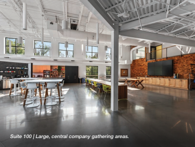 Modern conference room with large wooden table