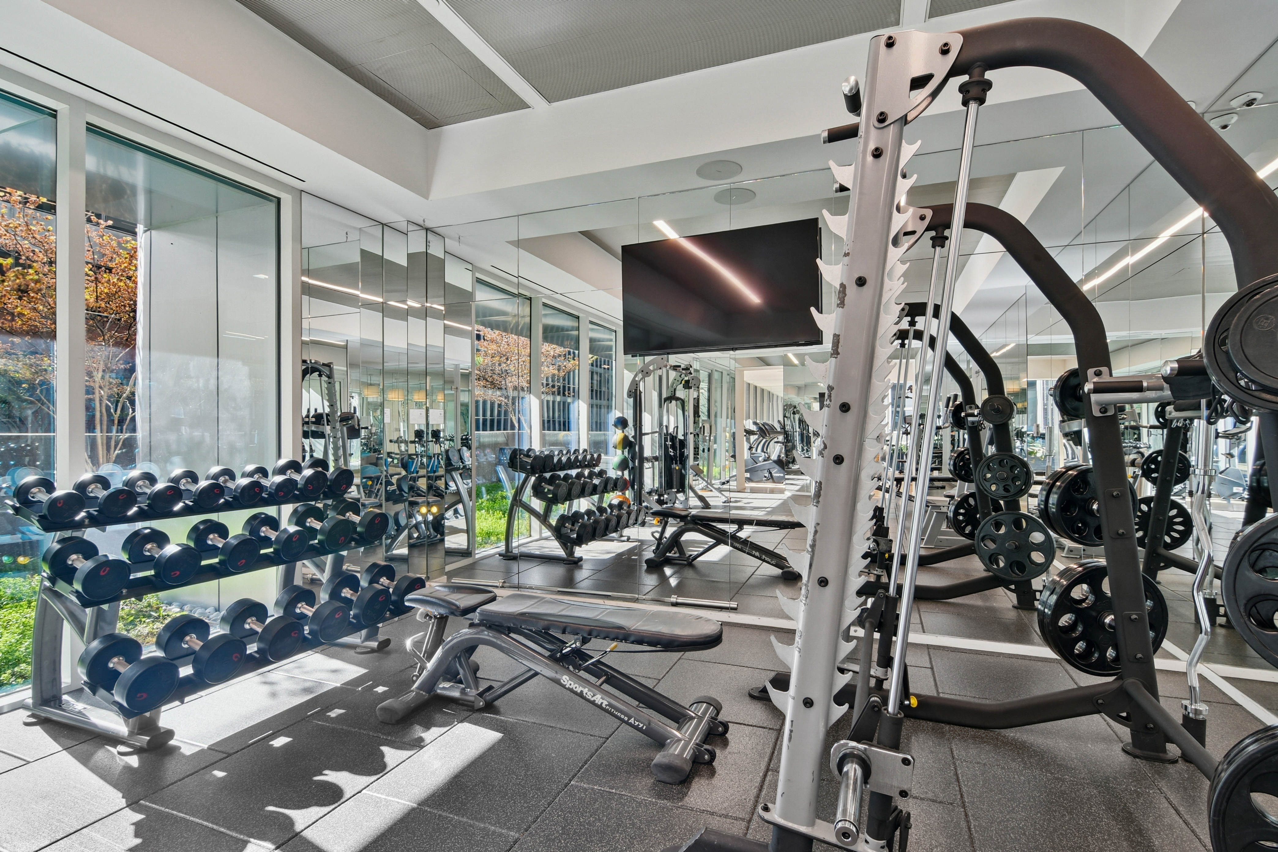 Light-filled on-site fitness center