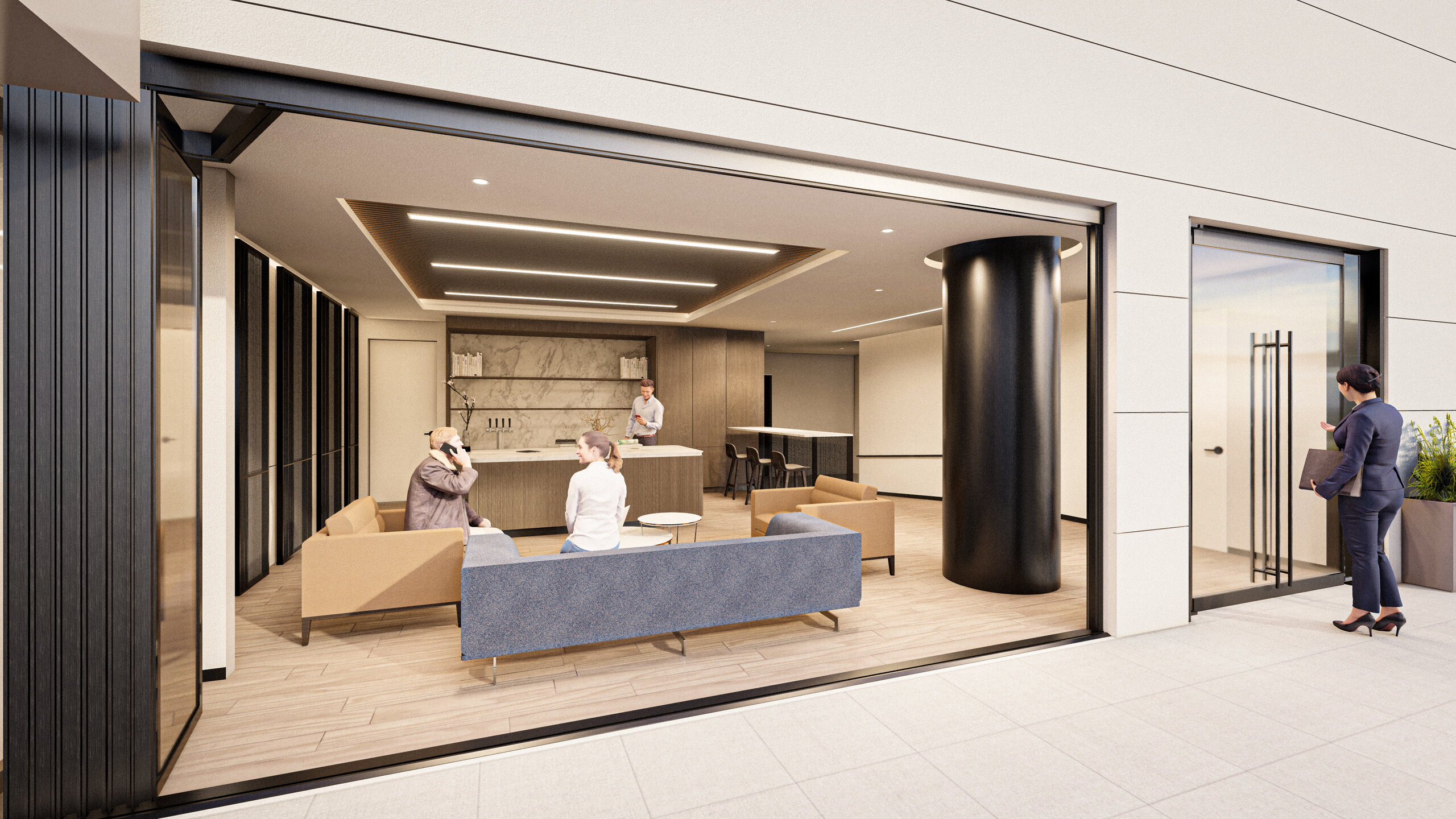Tenant lounge with indoor-outdoor connection