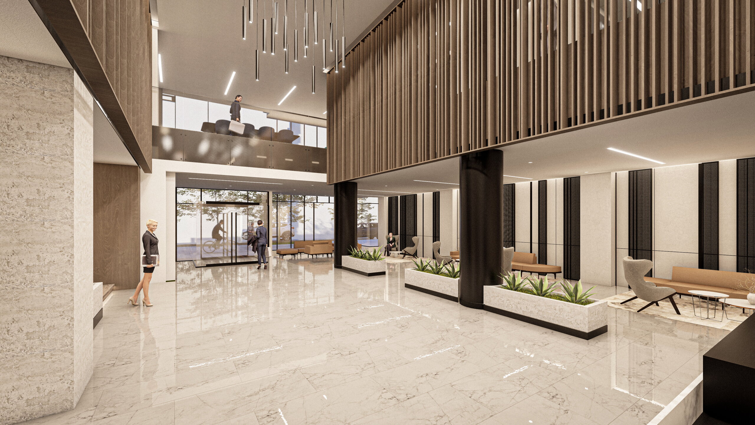 Renovated lobby seating and reception