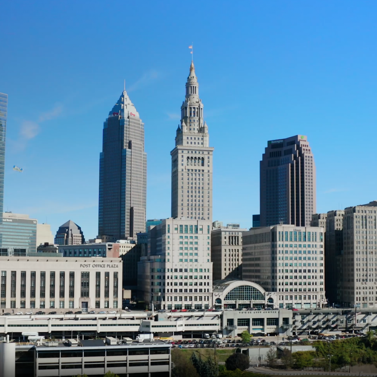 Terminal Tower within the downtown Cleveland skyline