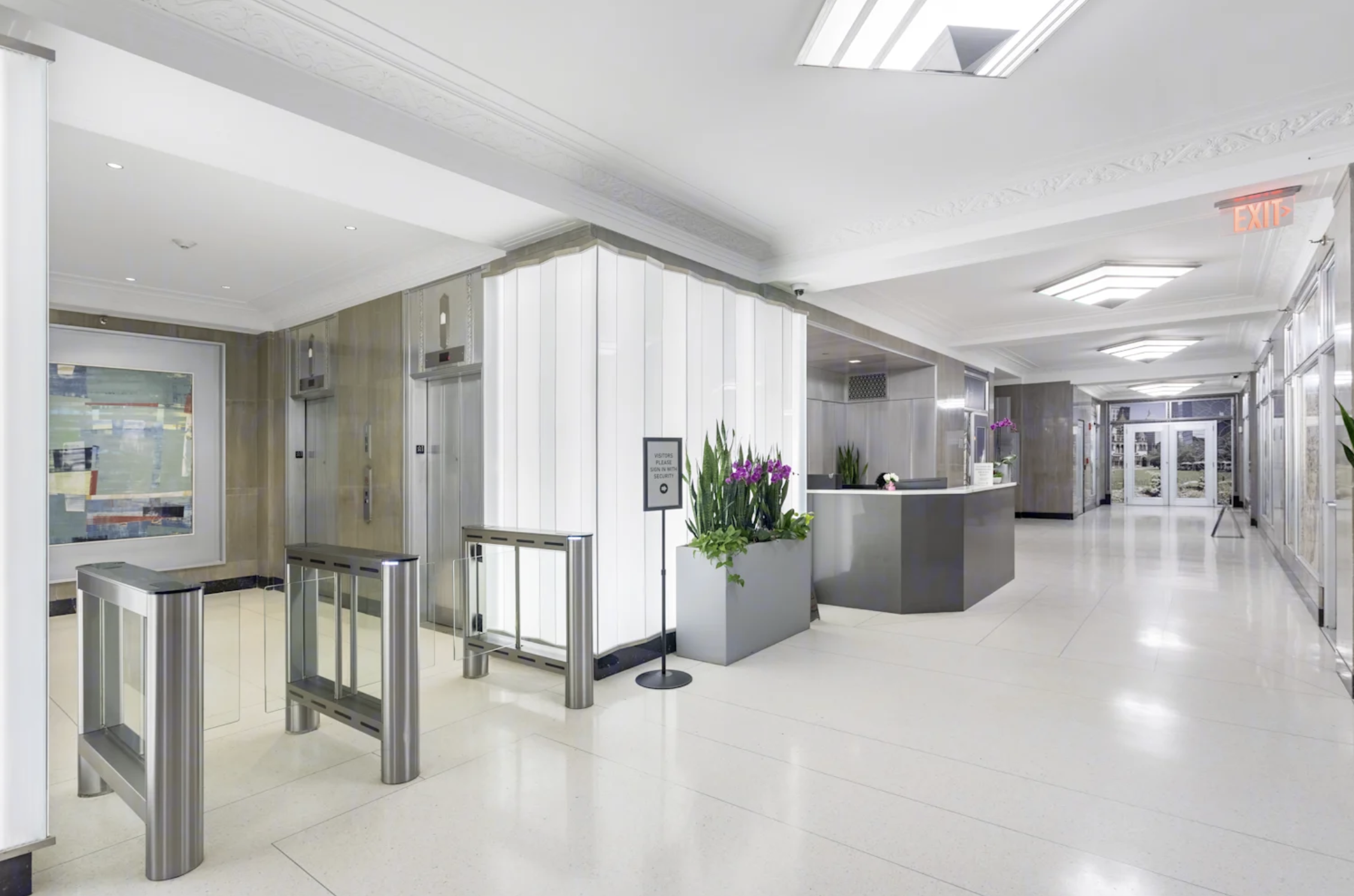 Renovated lobby at 185 Dartmouth Street