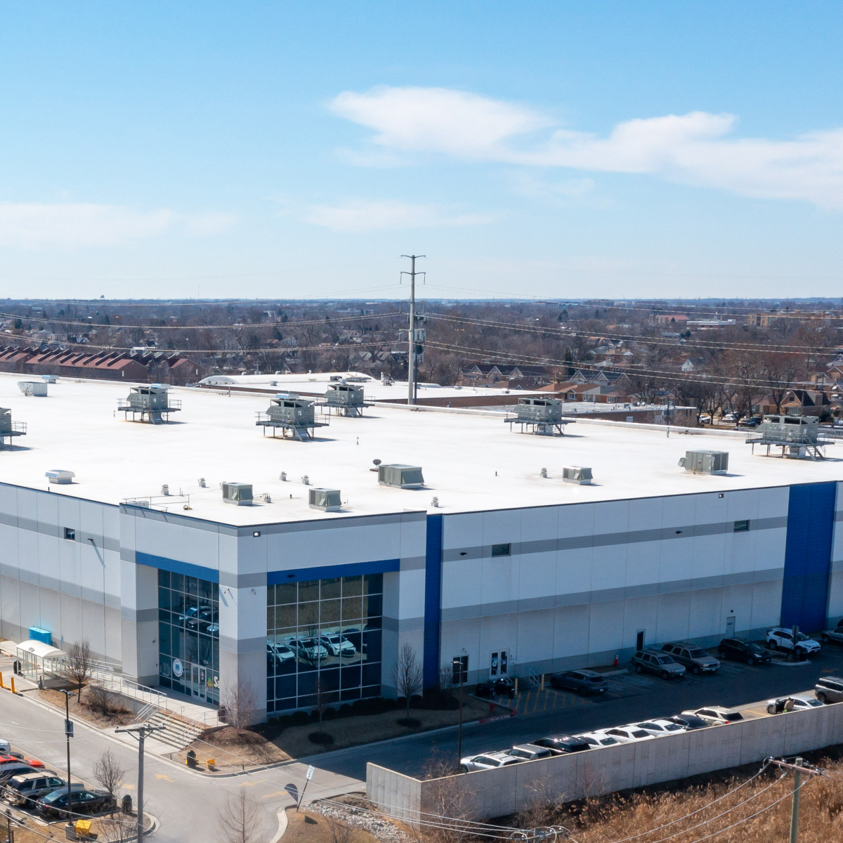 Exterior aerial view of the industrial property
