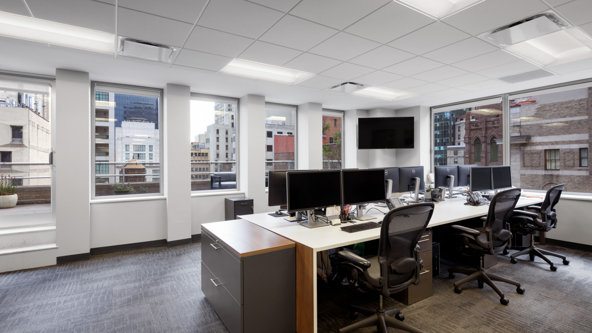 Building-standard office installation at 20 West 55th Street