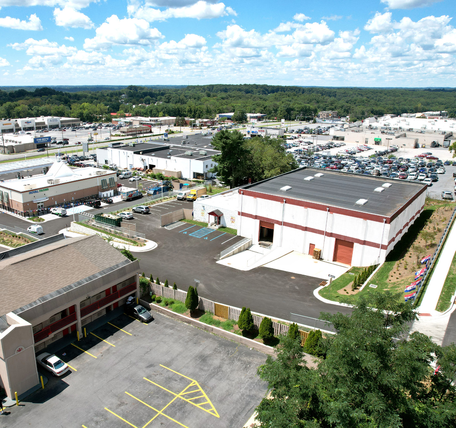 Exterior view of the commercial building