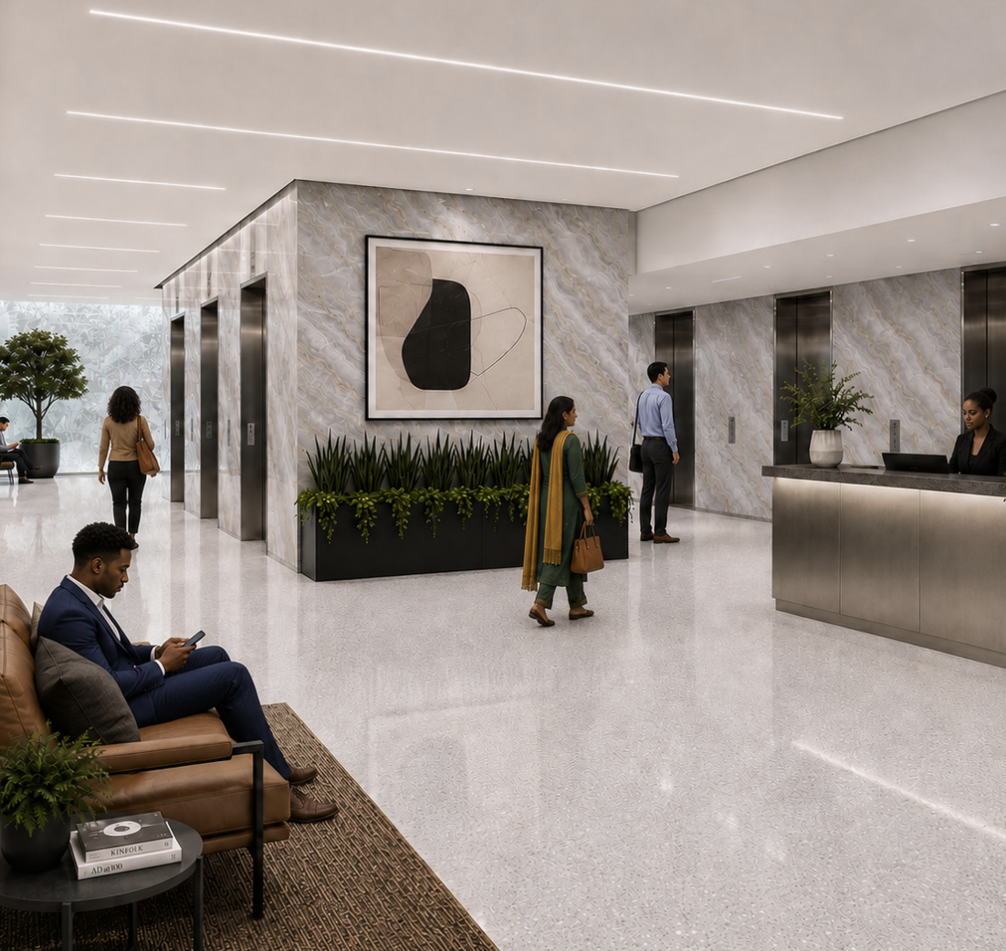 Bright, contemporary lobby at 4100 N Fairfax