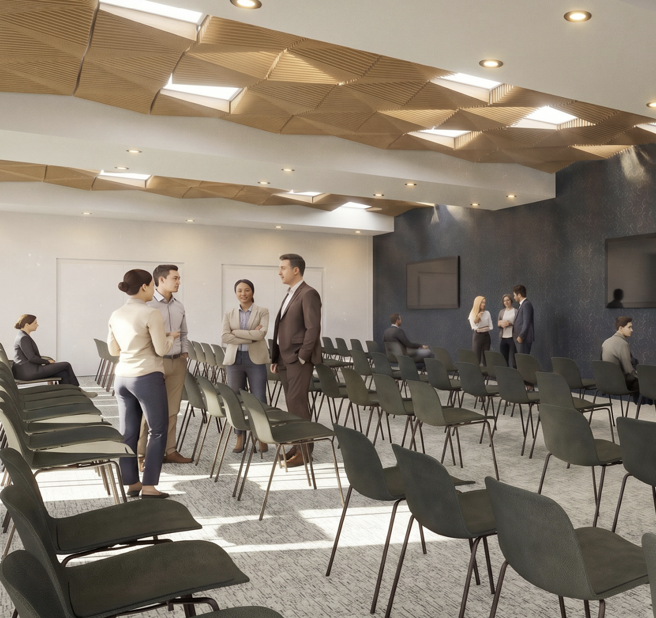 Flexible conference center with presentation seating