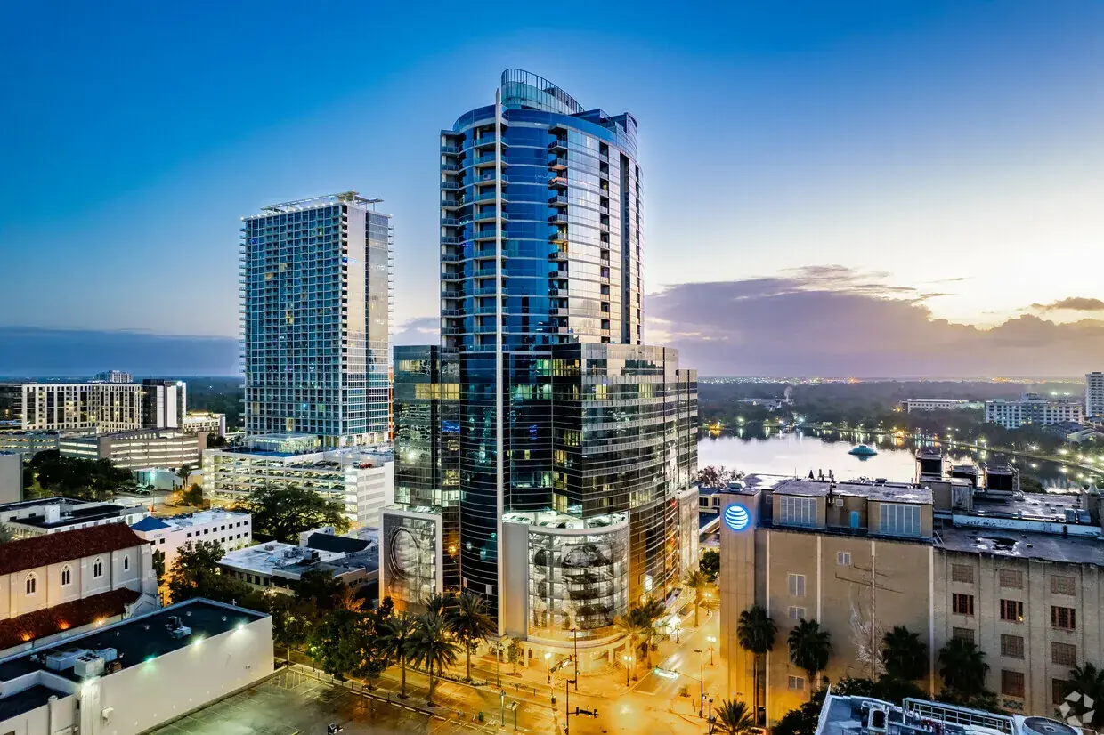 One Eleven blue glass tower in downtown Orlando