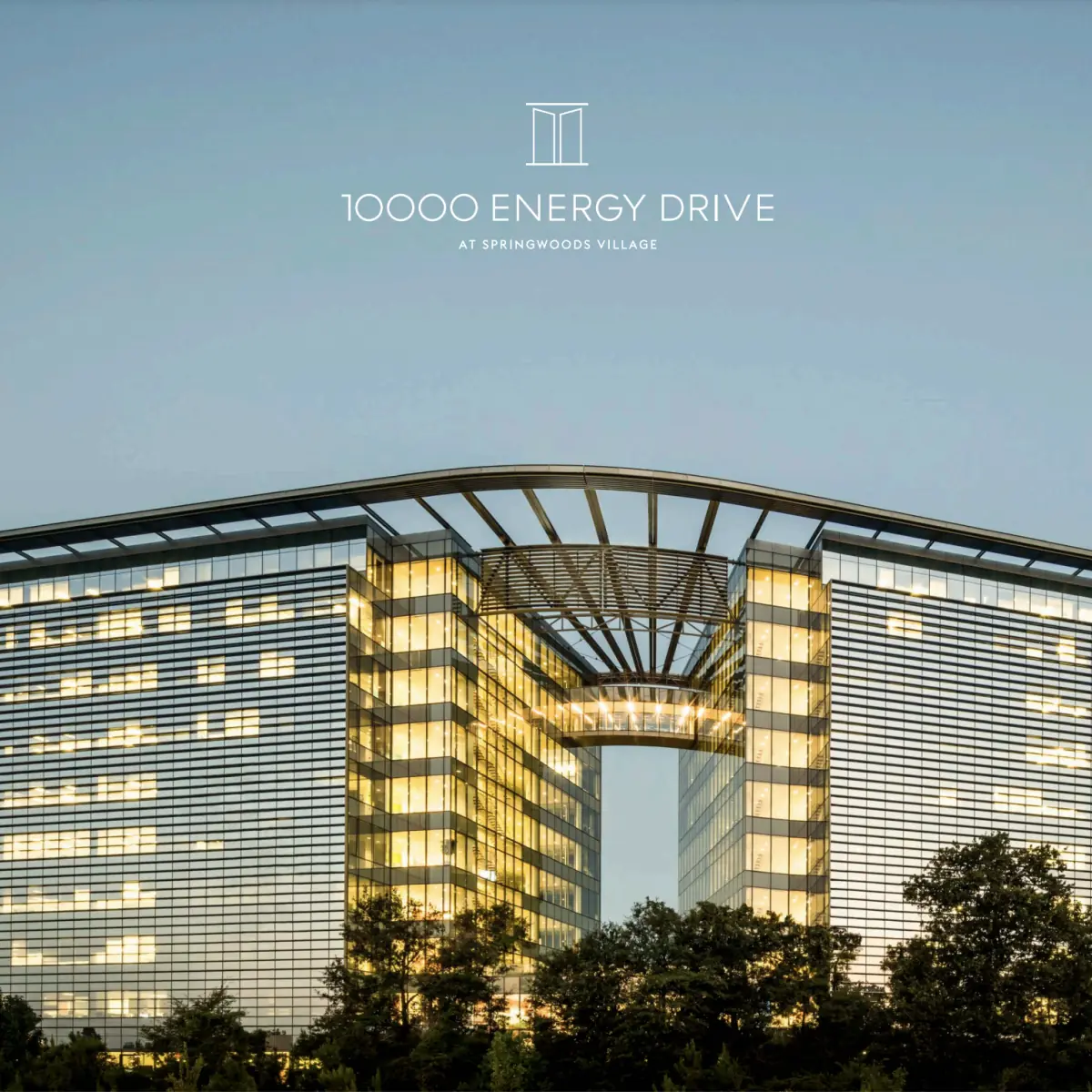 Exterior of 10000 Energy Drive at dusk