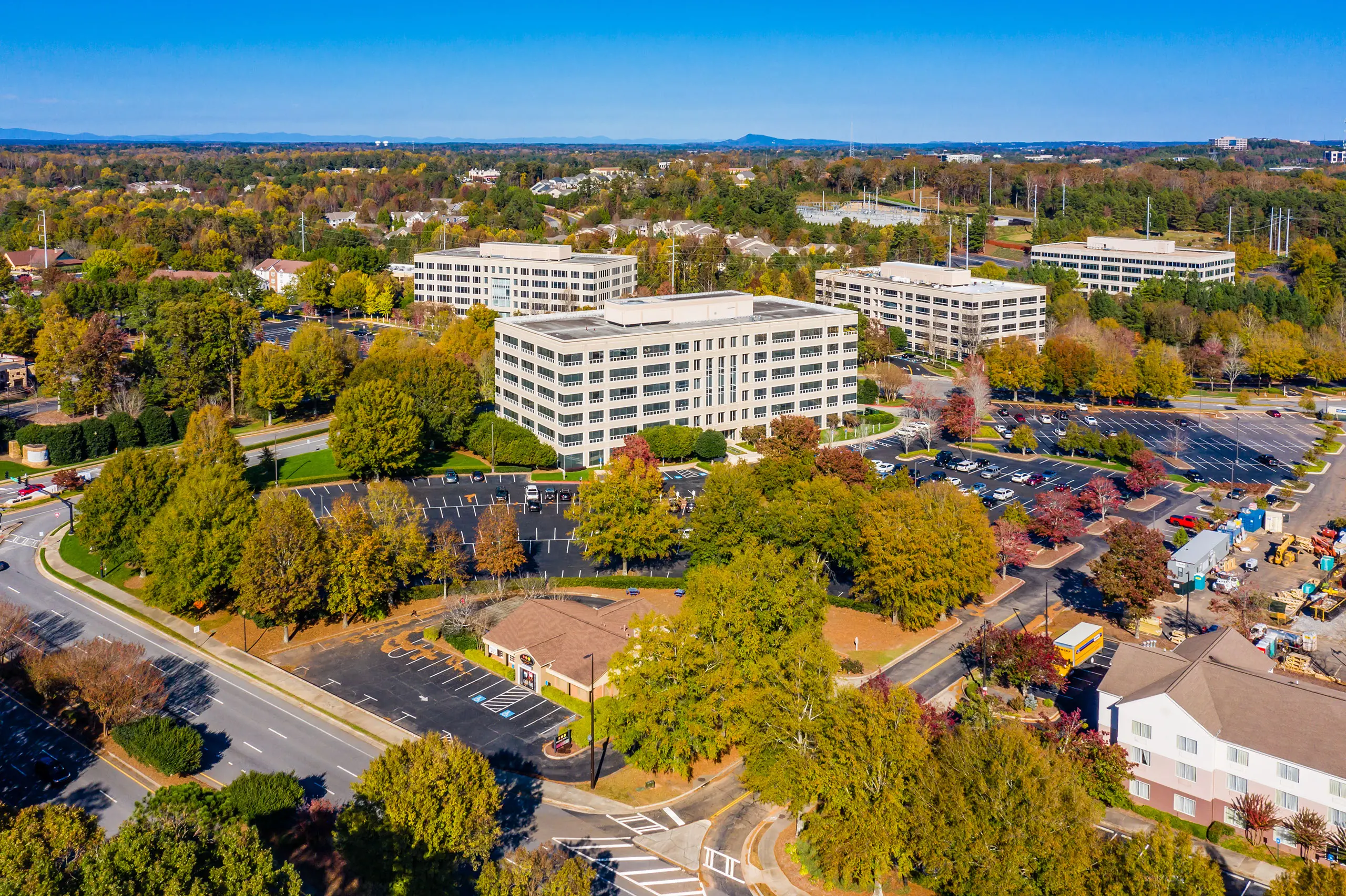 Aerial view of Northwinds Office Park and landscaped grounds
