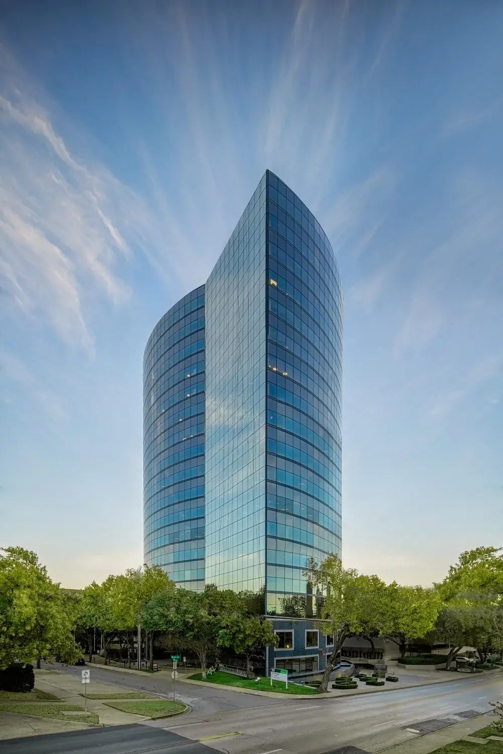 Glass facade of Parkside Tower in Dallas