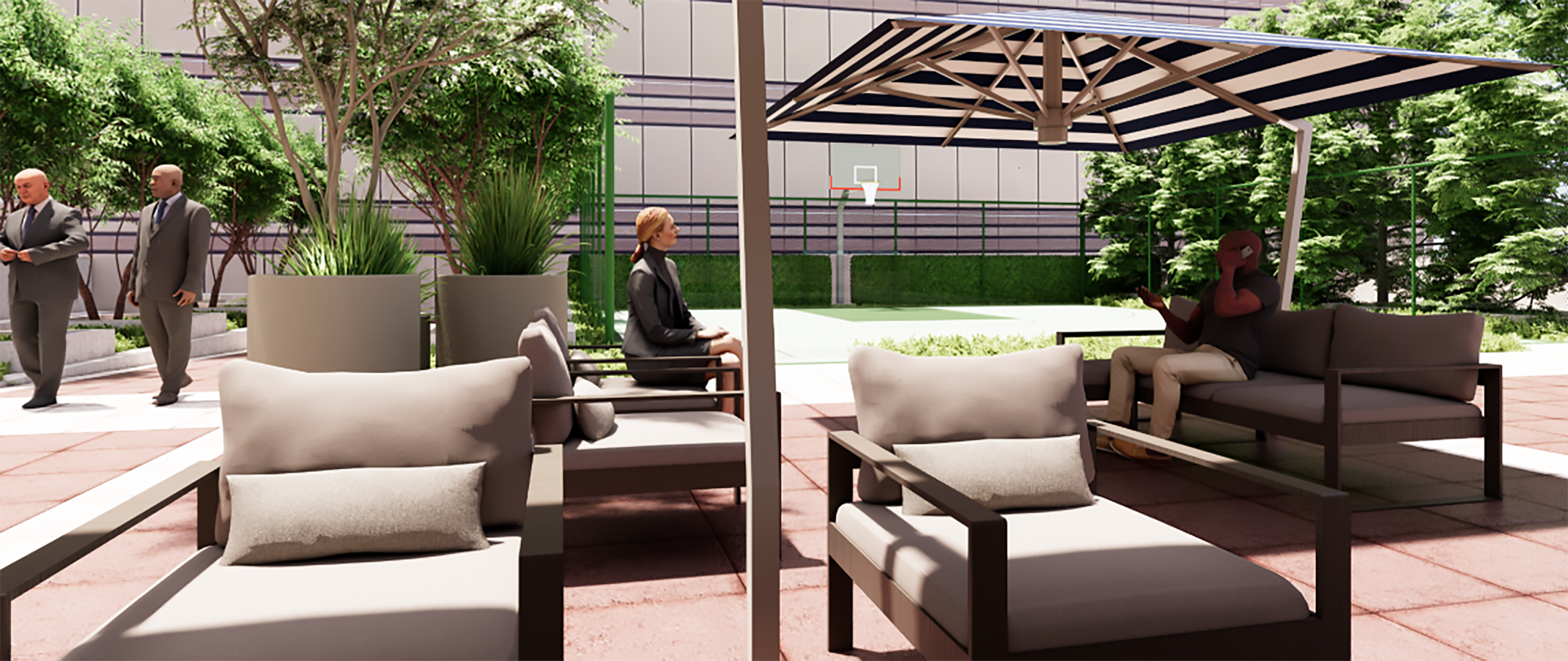 Rooftop outdoor area with seating and greenery at Northpark