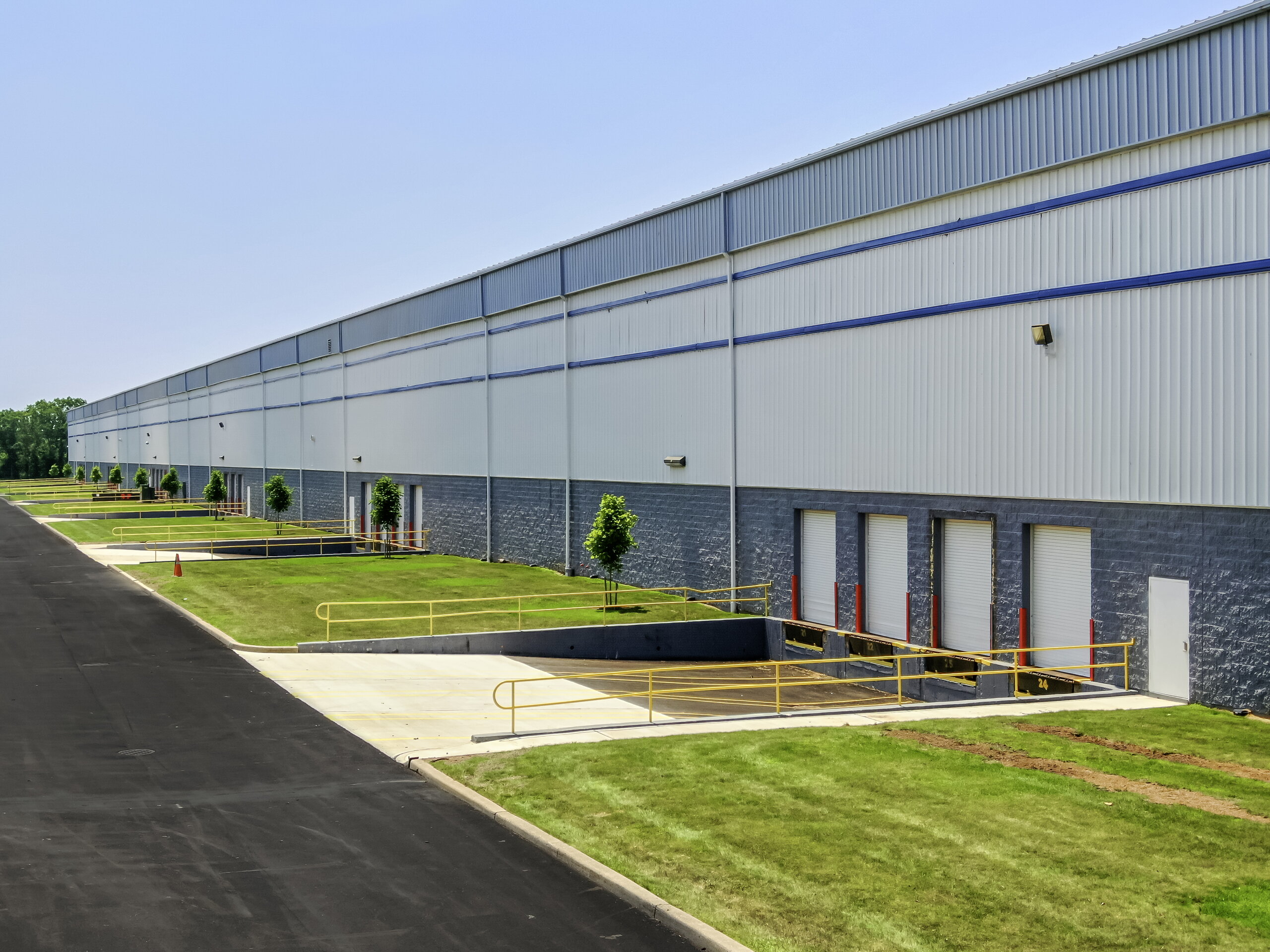 Building exterior with multiple dock-high loading doors